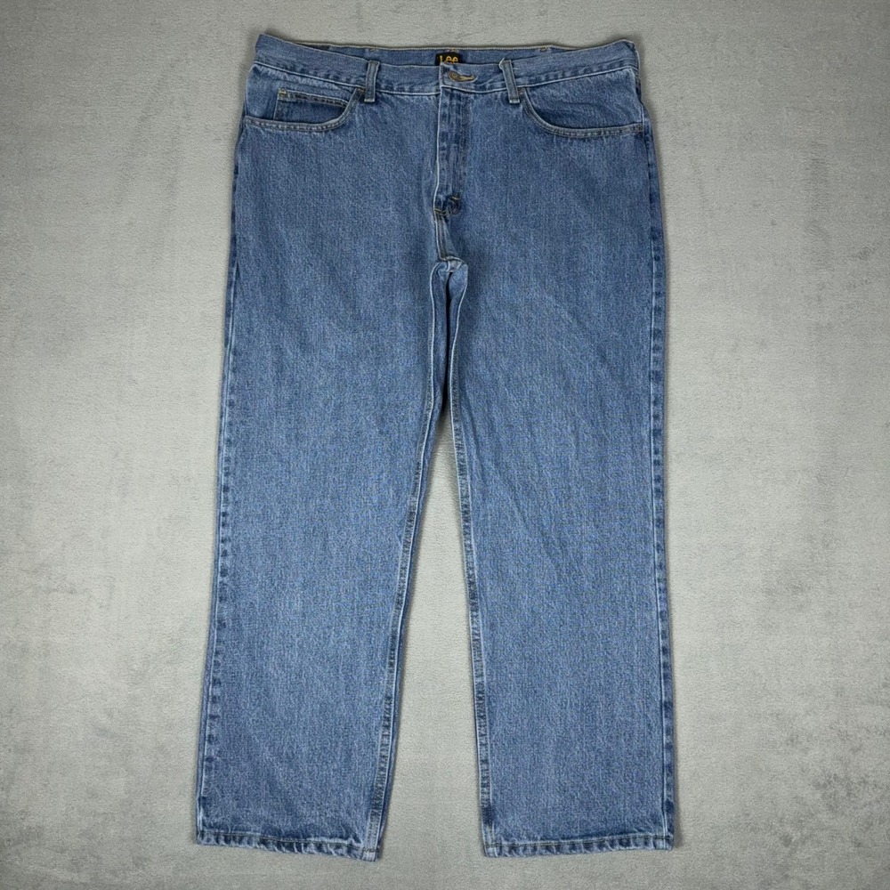 Lee Regular Fit Straight‎ Leg Jeans Men's Blue Denim Medium Wash Cotton 38x28